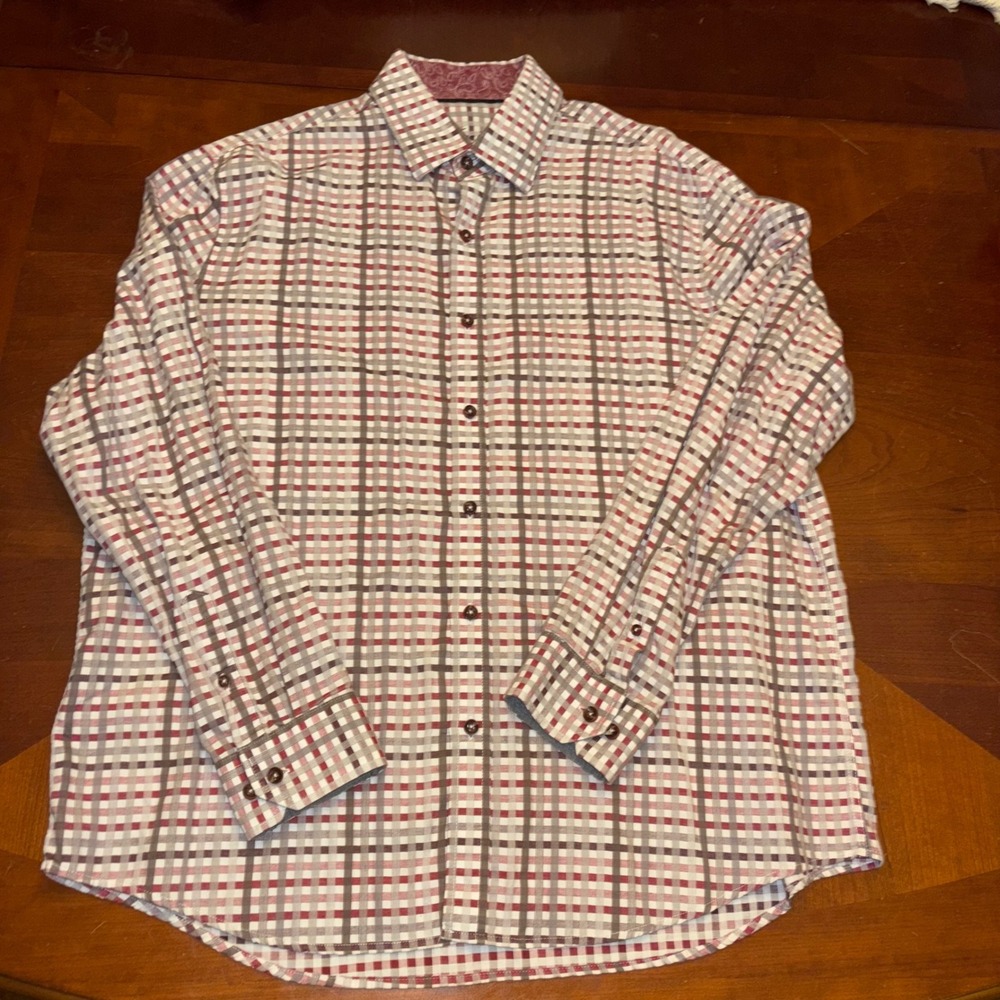 Tasso Elba | Men's XL | 17 17.5‎ Plaid Long Sleeve Button Up Dress Shirt Cotton
